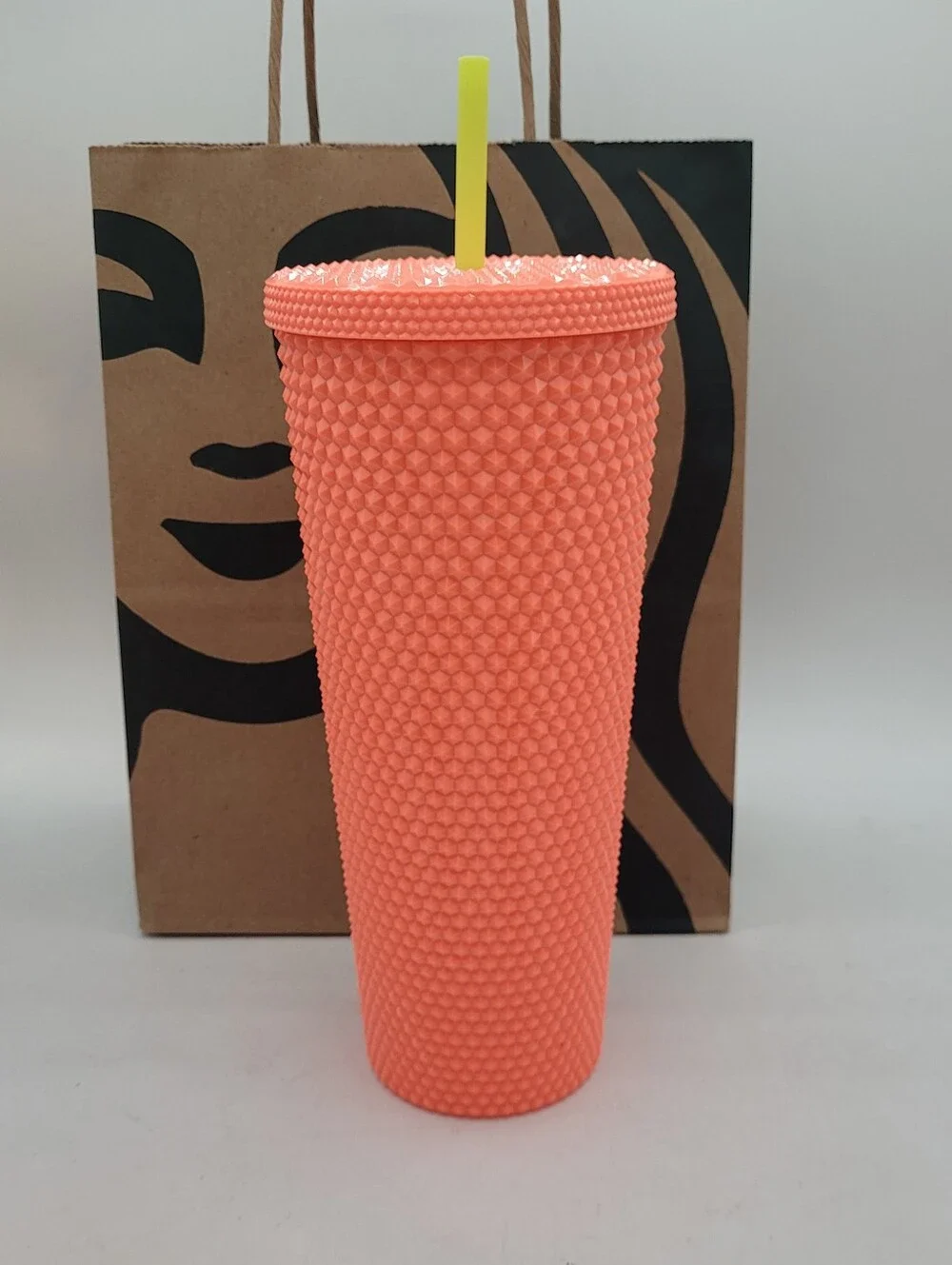 Starbucks Summer 2022 Dragonfruit (Coral/Salmon Pink) studded cold cup 24 Ounce